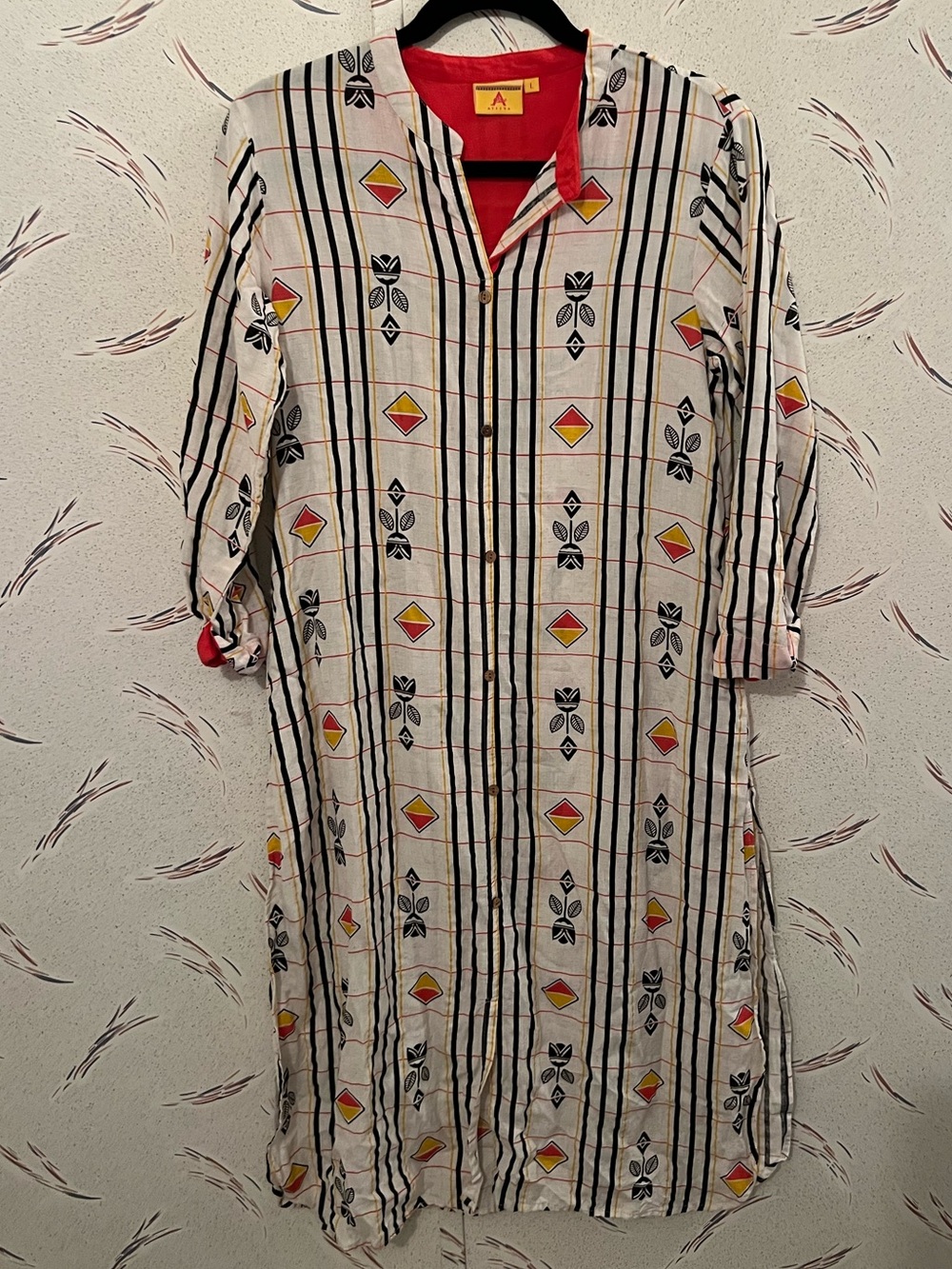 Ateesa L Geometric Stripe Button Front Tunic Shirt Dress Boho